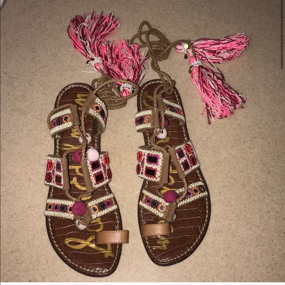 Sam Edelman GRETCHEN Tassel Pom Sandals Gladiator - Picture 4 of 6